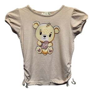 Kids Tan Short Sleeve Cartoon Bear Tee - Size 6